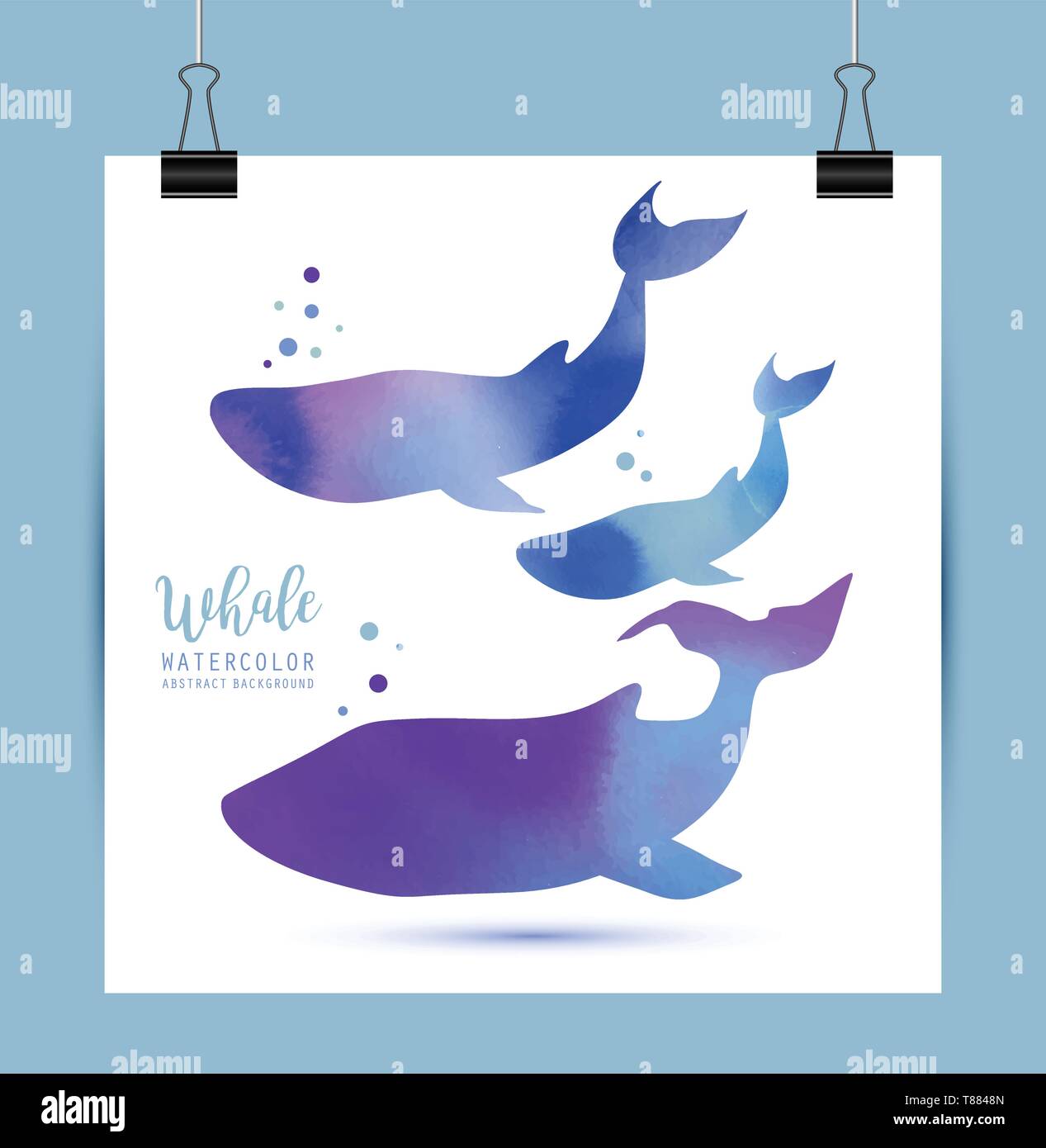 Illustration à l'aquarelle de la famille des baleines. Vector, isolé sur blanc. Illustration de Vecteur