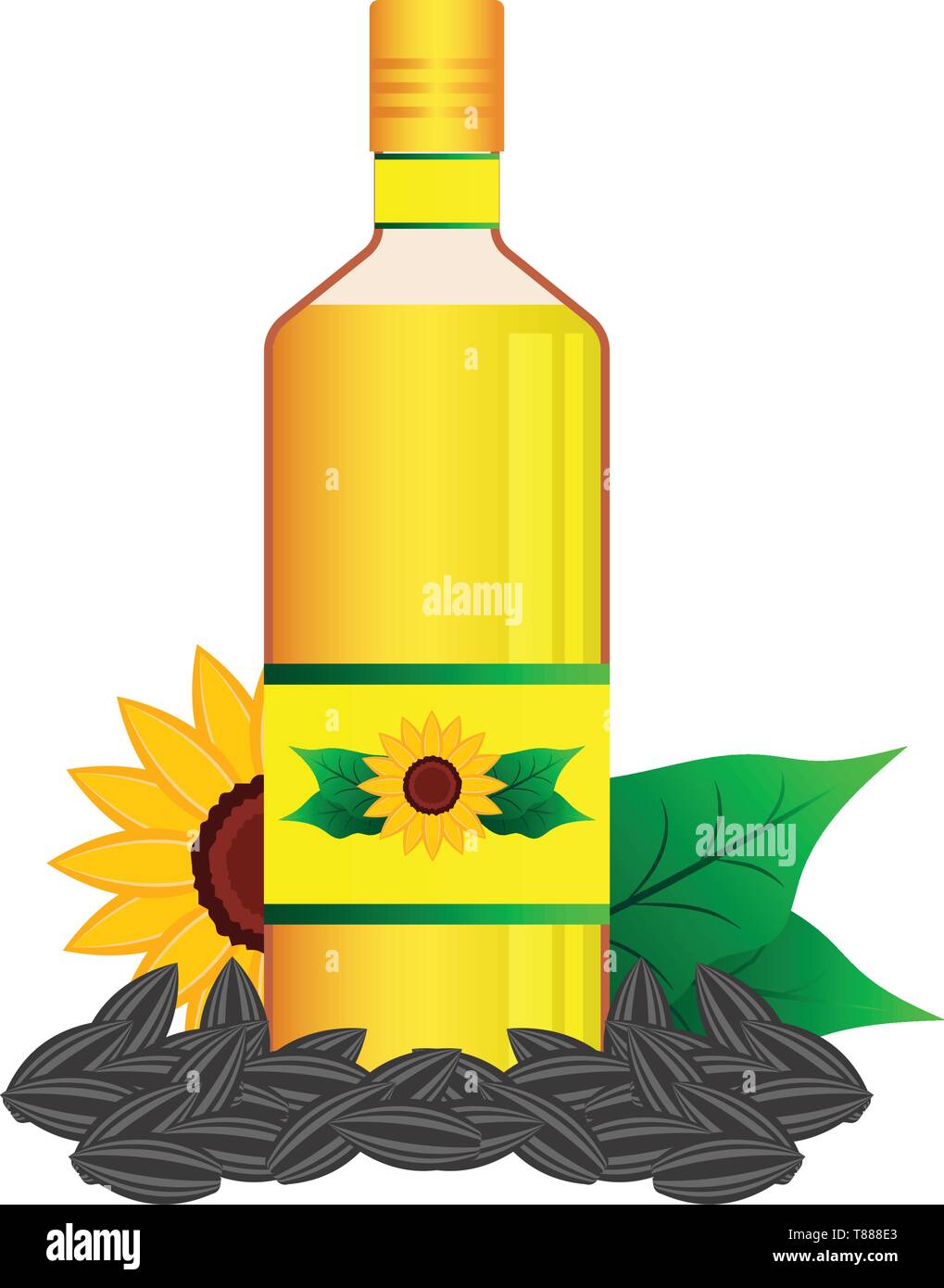 L'huile de tournesol dans la bouteille avec le tournesol et fleurs.vector illustration Illustration de Vecteur