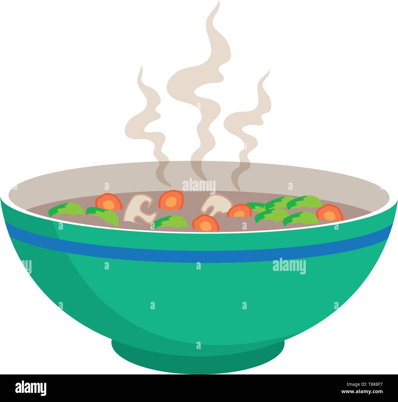 Soupe de nouilles chaudes avec des boulettes de viande dans un bol chinois et les cuillères sur fond blanc, vector illustration Illustration de Vecteur