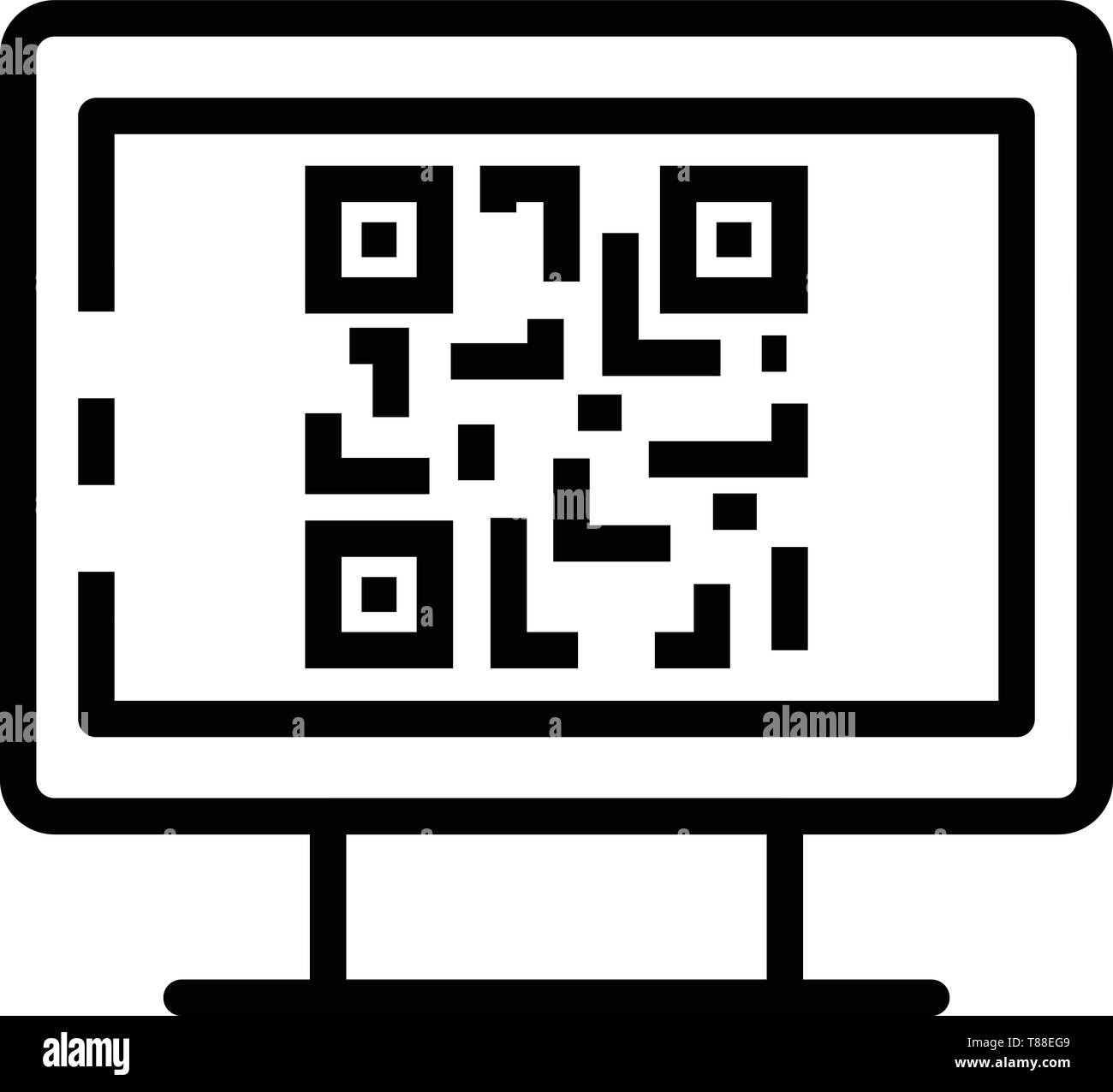QR code sur l'icône moniteur style du contour, Illustration de Vecteur