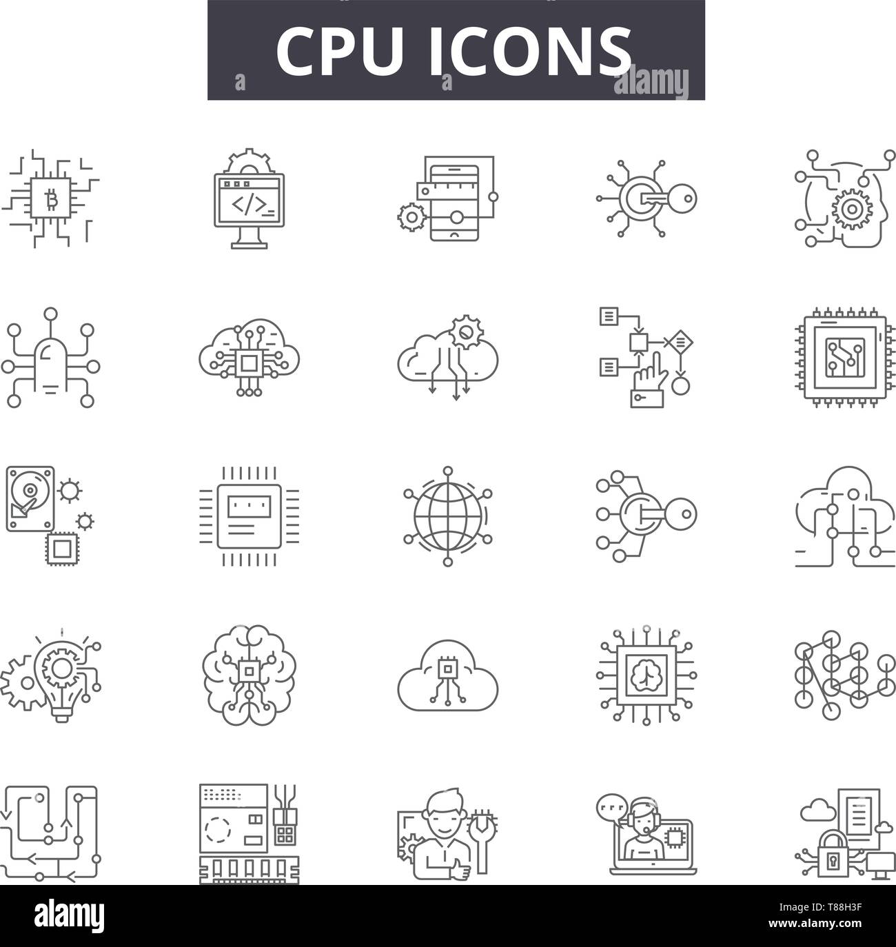 Ligne cpu icônes, signes, vector set, résumé du concept, illustration linéaire Illustration de Vecteur