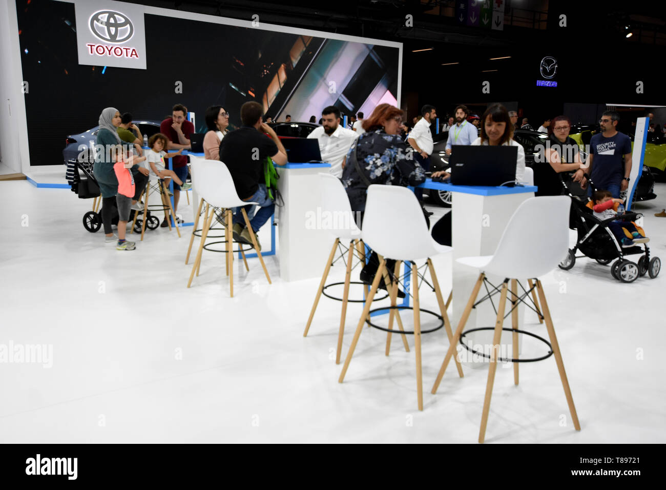 Stand de la marque automobile Toyota au Salon de l'Automobile 2019 à Barcelone. Banque D'Images