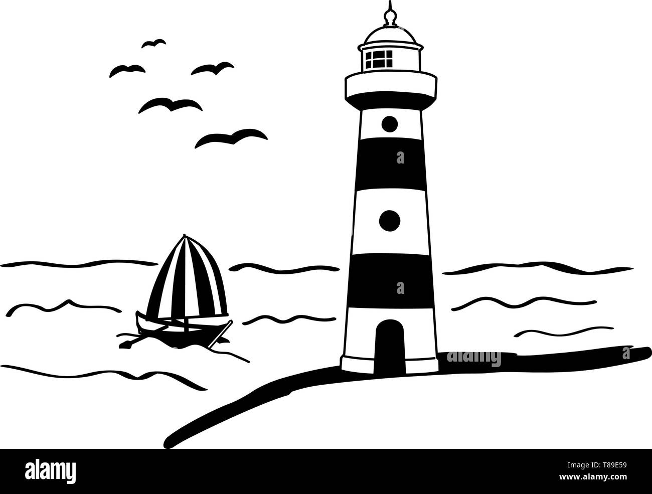 Autocollant Mur lumière briller phare maritime navire voilier bateau mer Illustration de Vecteur