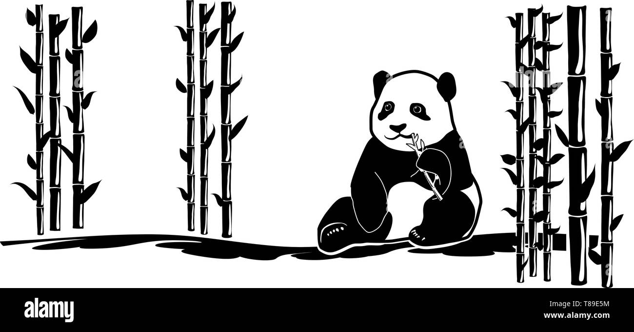 Sticker animal panda ours tatoo bambou d'Asie Chine Japon Illustration de Vecteur