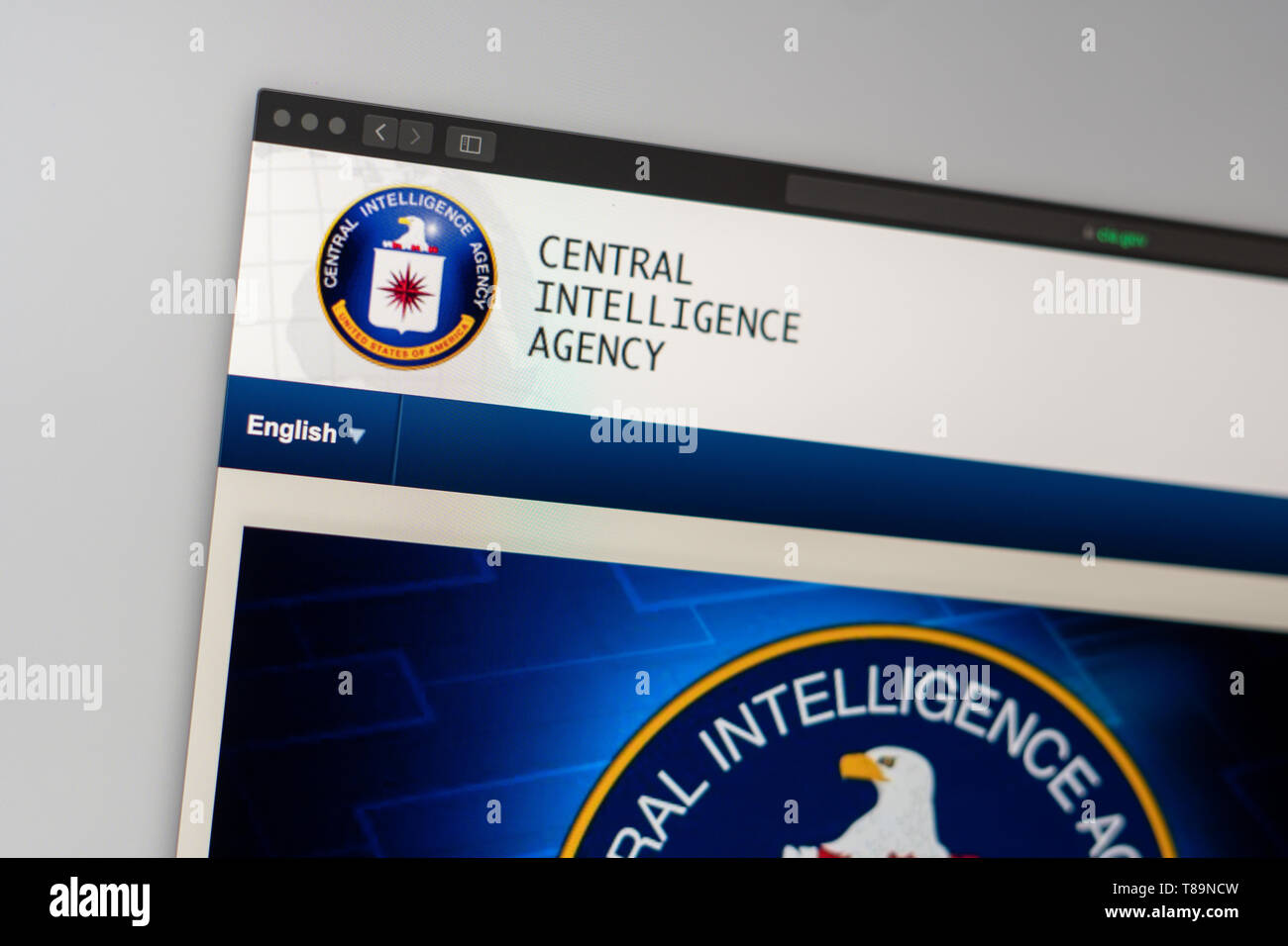 Central Intelligence Agency accueil du site. Close up de logo de l'ICA. Peut être utilisé comme illustration pour les médias ou d'autres sites web. Banque D'Images