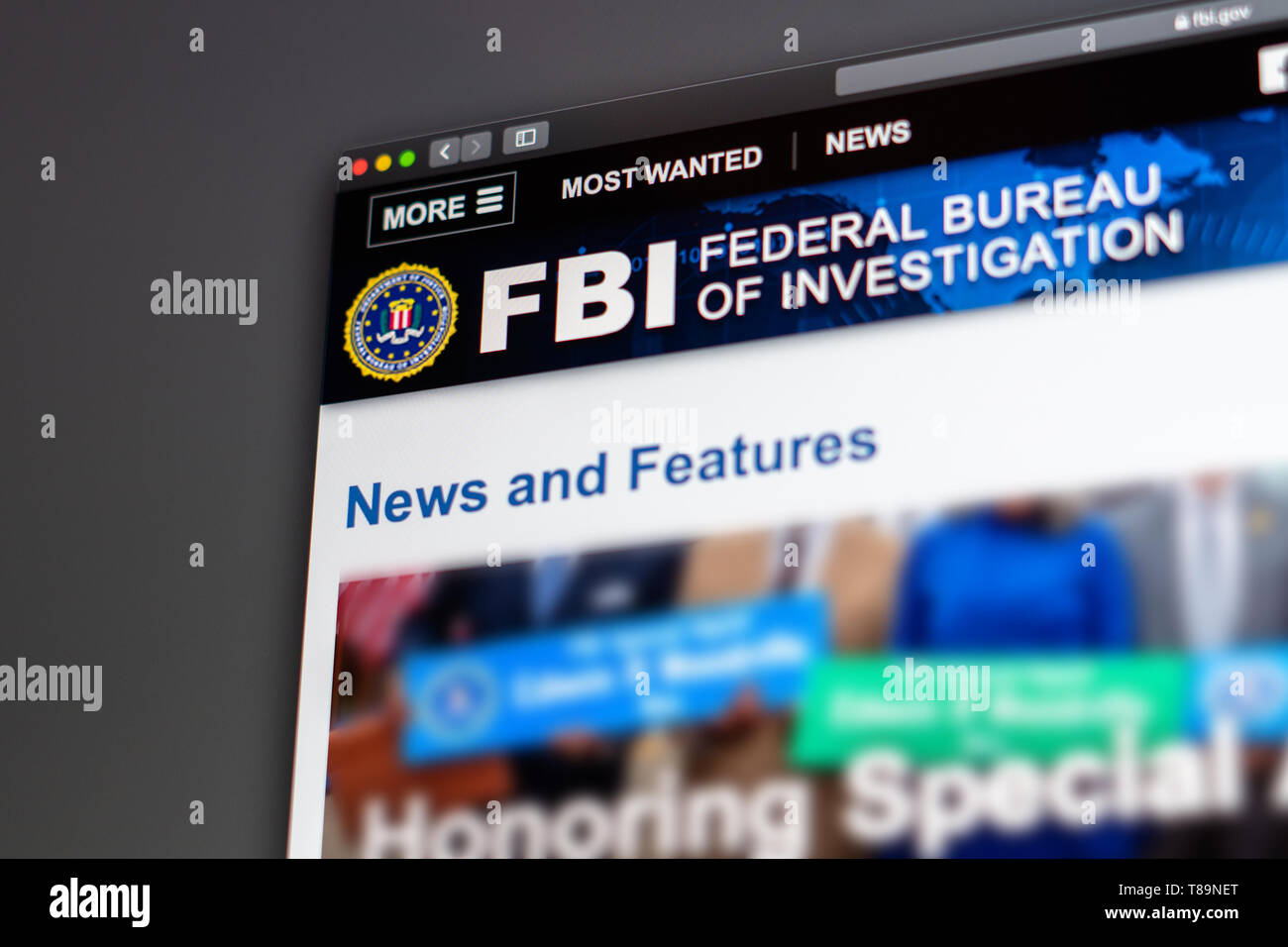 Miami / USA - 05.11.2019 : Federal Bureau of Investigation d'accueil du site. Close up of logo FBI. Peut être utilisé comme illustration pour les médias ou autres Banque D'Images