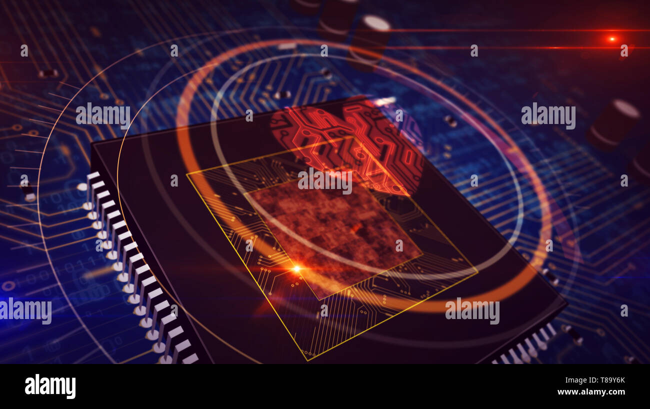 L'amour et la santé concept avec hologramme coeur plus de cpu de travail en arrière-plan. Romantique, cyber dating, rendez-vous médicaux soins cardio et en ligne. Futuri Banque D'Images