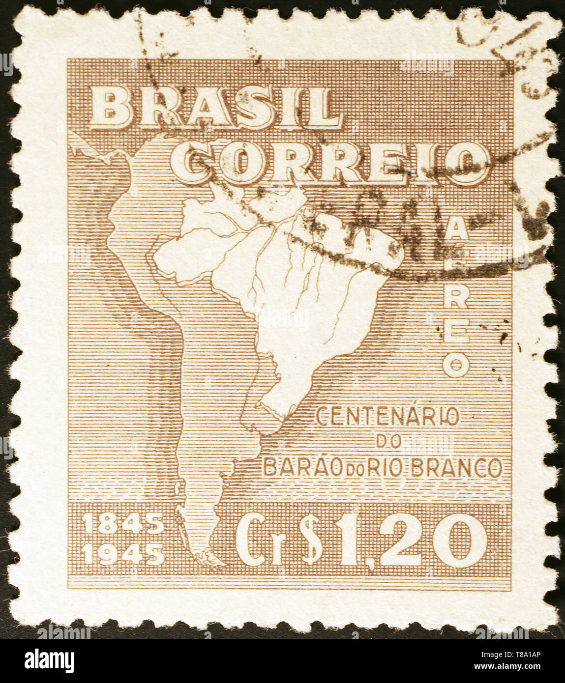 Carte du Brésil sur les vieux stamp Banque D'Images