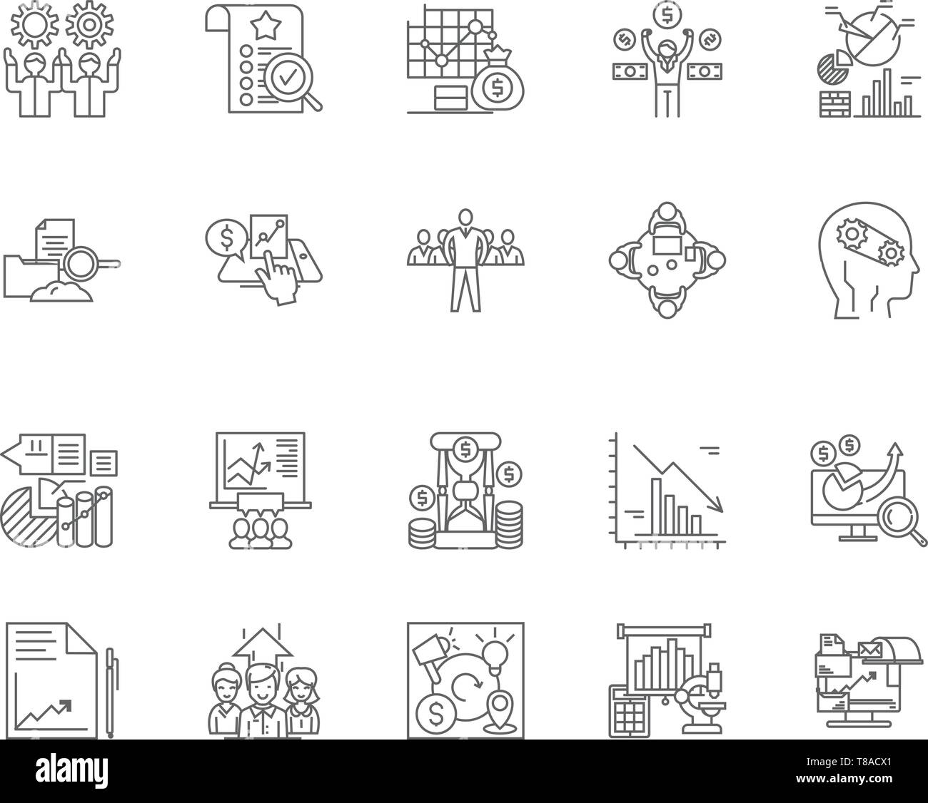 Icônes de ligne Benchmarketing, signes, vector set, contours concept illustration Illustration de Vecteur