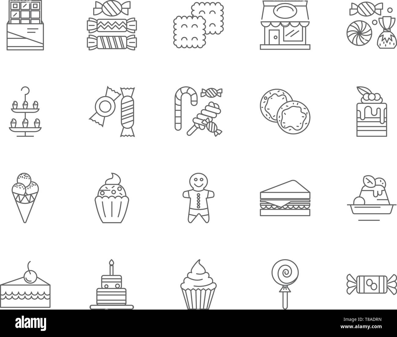 Icônes de ligne de Candy Shop, signes, vector set, contours concept illustration Illustration de Vecteur