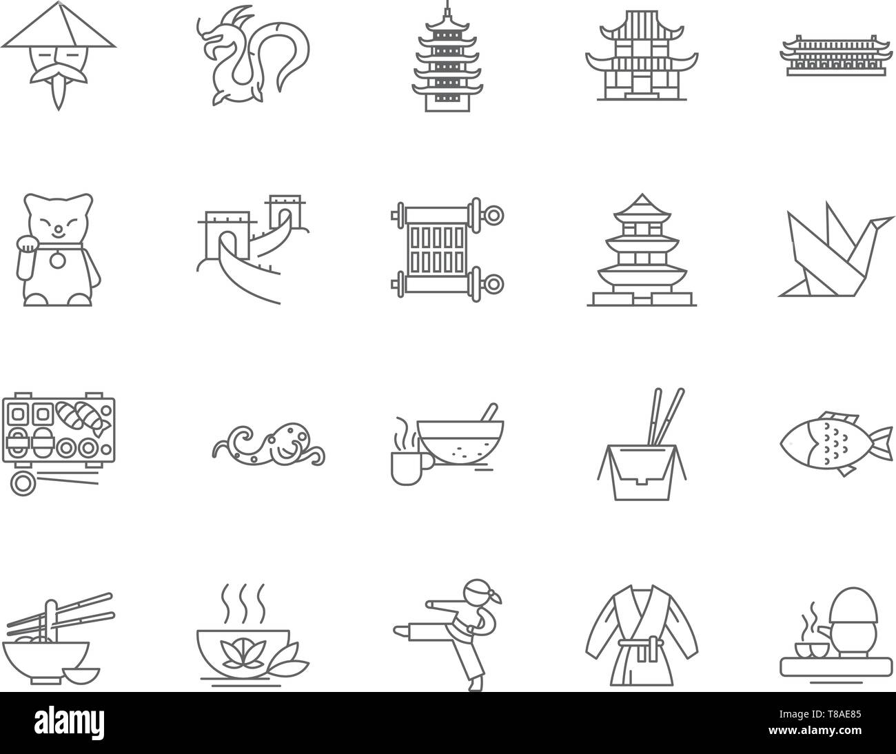 Icônes de ligne de la Chine, signes, vector set, contours concept illustration Illustration de Vecteur