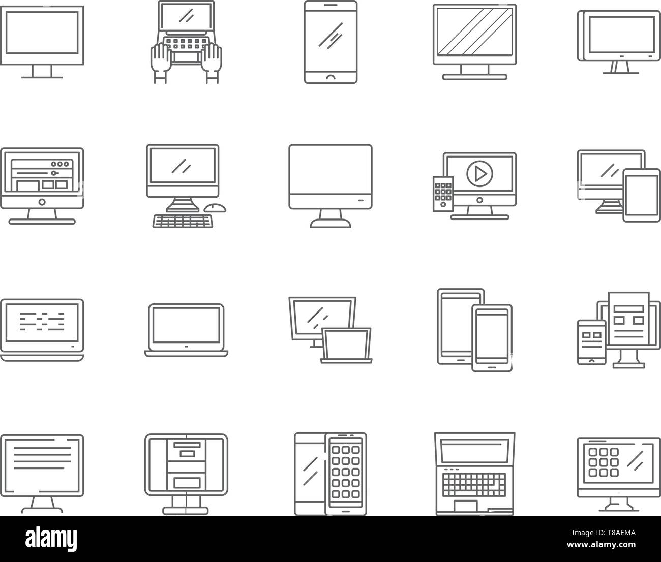 Icônes de ligne de dépannage informatique, signes, vector set, contours concept illustration Illustration de Vecteur