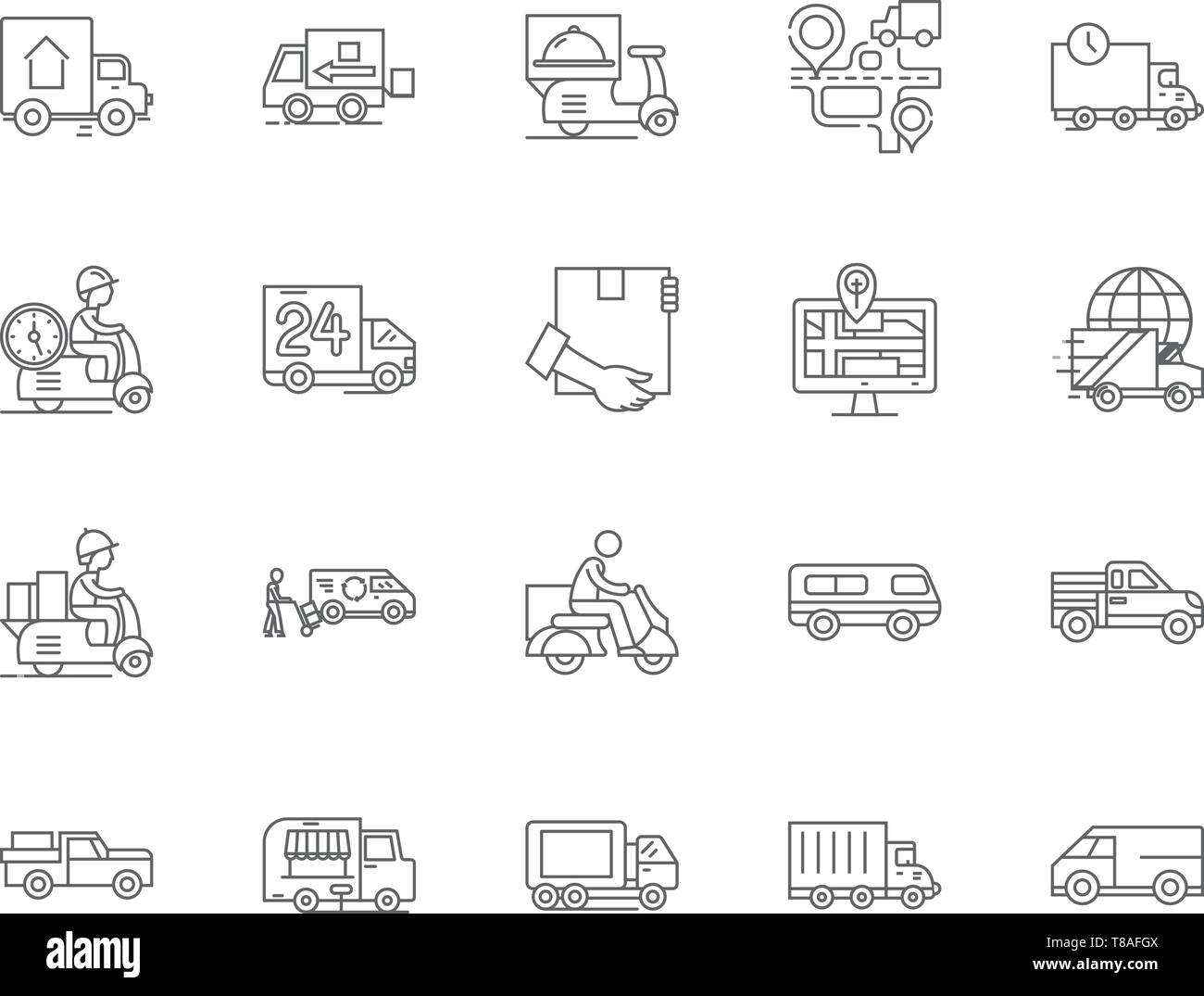 La conduite d'icônes, signes, vector set, contours concept illustration Illustration de Vecteur
