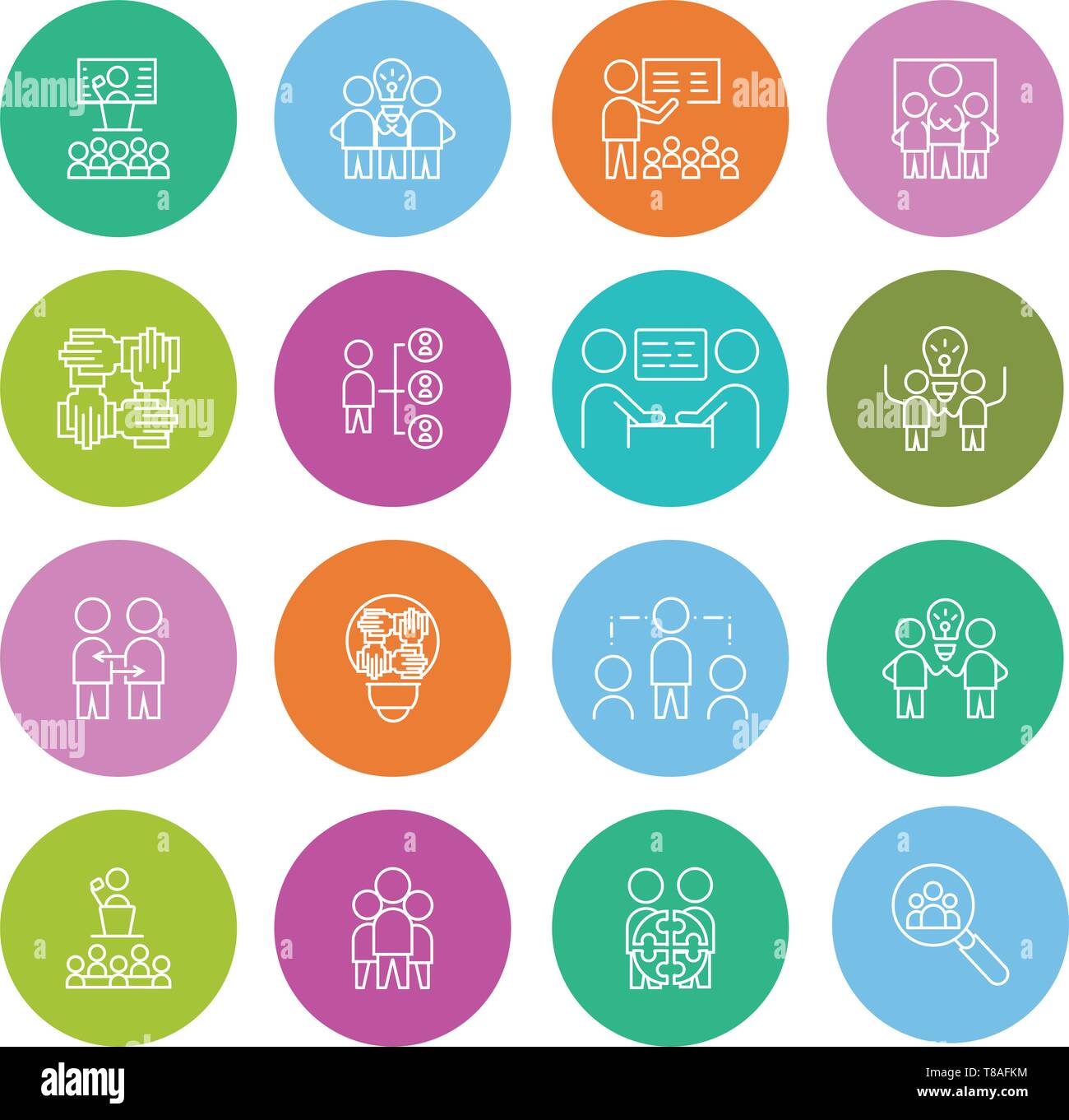 Simple Jeu d'icône du travail d'équipe. vecteur linéaire avec symbole cercle chanter Illustration de Vecteur