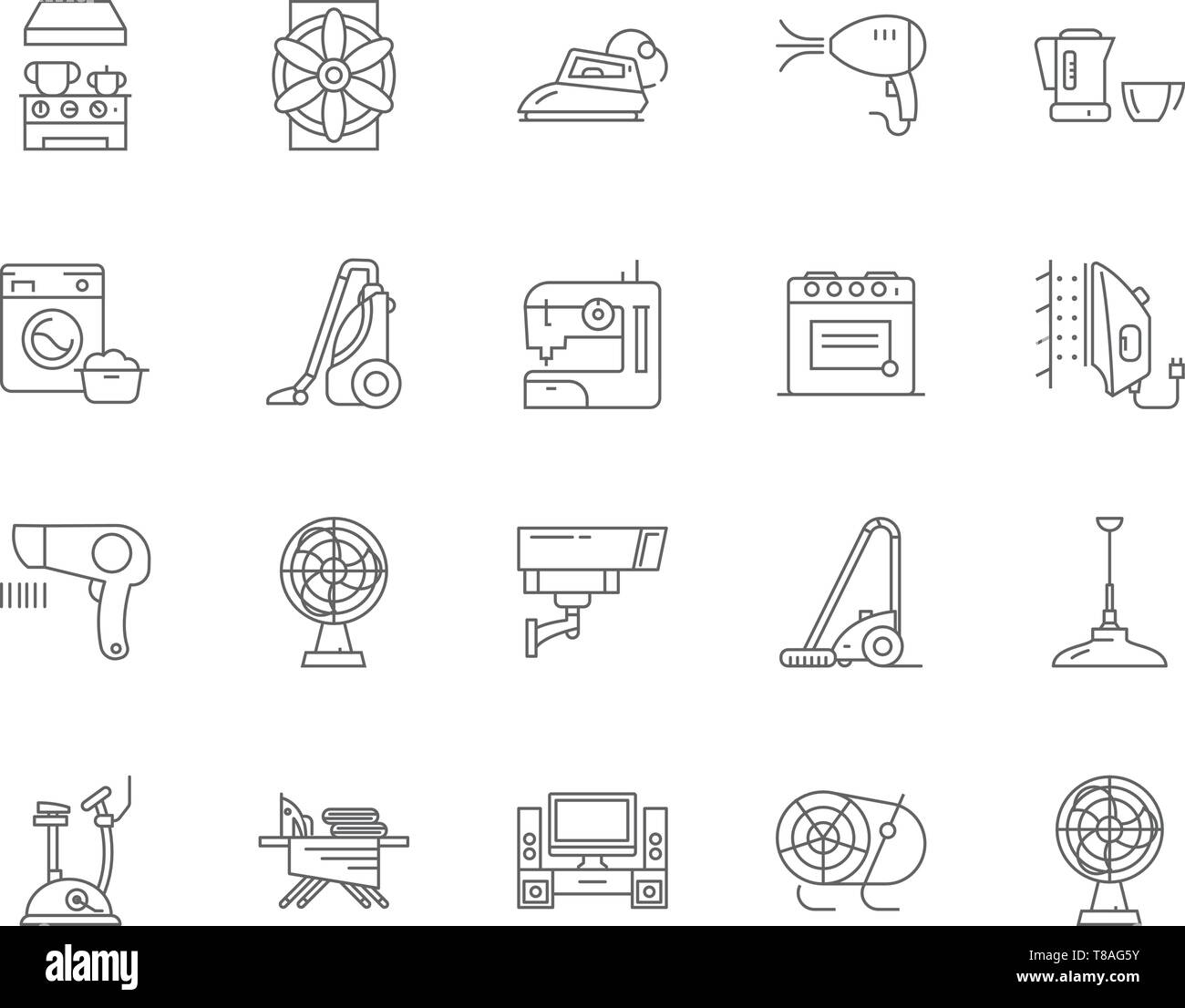 Electric housewares fans et icônes de ligne, signes, vector set, contours concept illustration Illustration de Vecteur