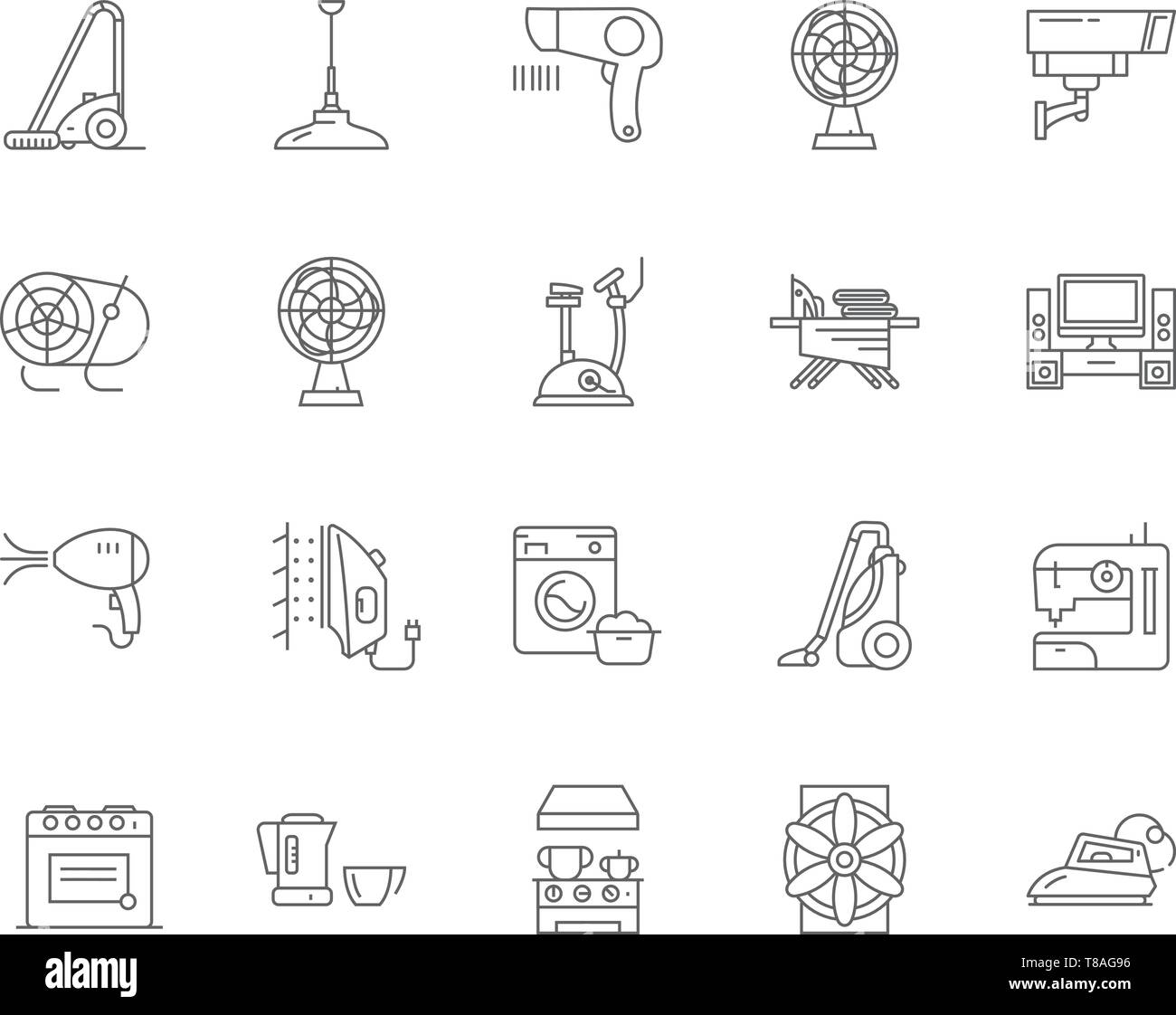 Electric housewares line icônes, signes, vector set, contours concept illustration Illustration de Vecteur
