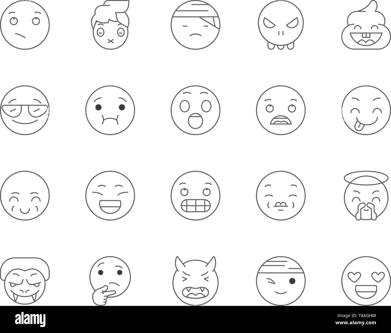 Ligne Emoji icônes, signes, vector set, contours concept illustration Illustration de Vecteur