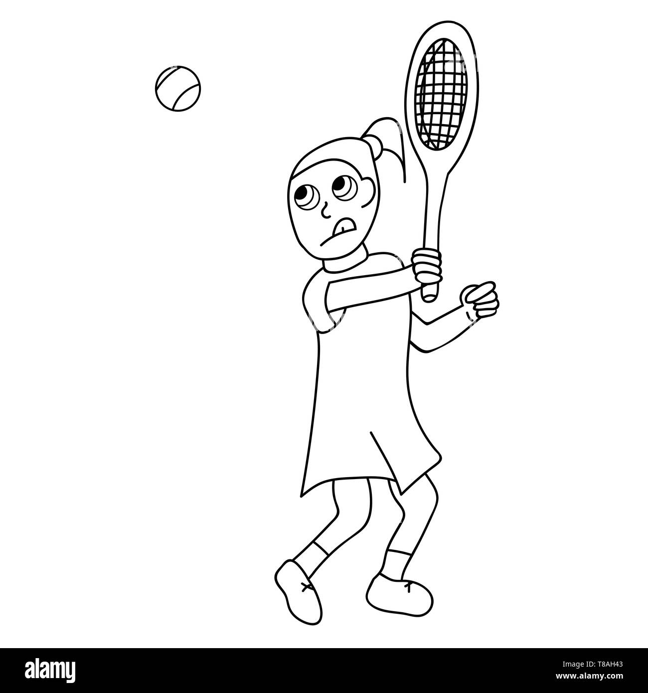 Jouer au tennis fille contour. Illustration vectorielle stock Illustration de Vecteur