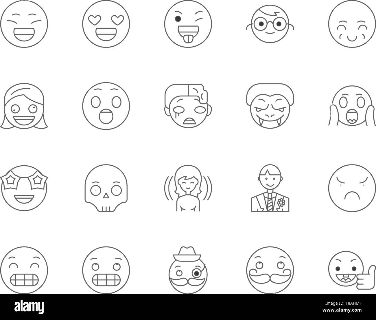 Visages et les émotions des icônes de ligne, signes, vector set, contours concept illustration Illustration de Vecteur