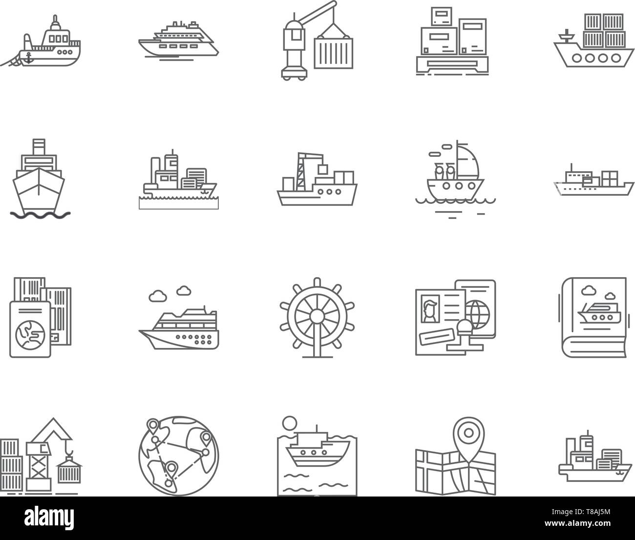 Les services de ferry line icônes, signes, vector set, contours concept illustration Illustration de Vecteur