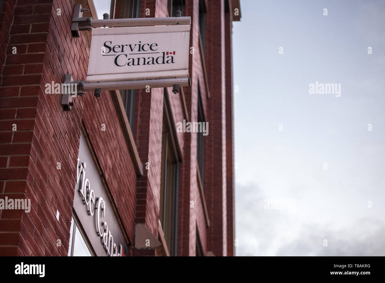TORONTO, CANADA - 13 NOVEMBRE 2018 : Service Canada logo sur leur bureau sur College Street à Toronto, Ontario. Service Canada est un organisme du gouvernement ai Banque D'Images