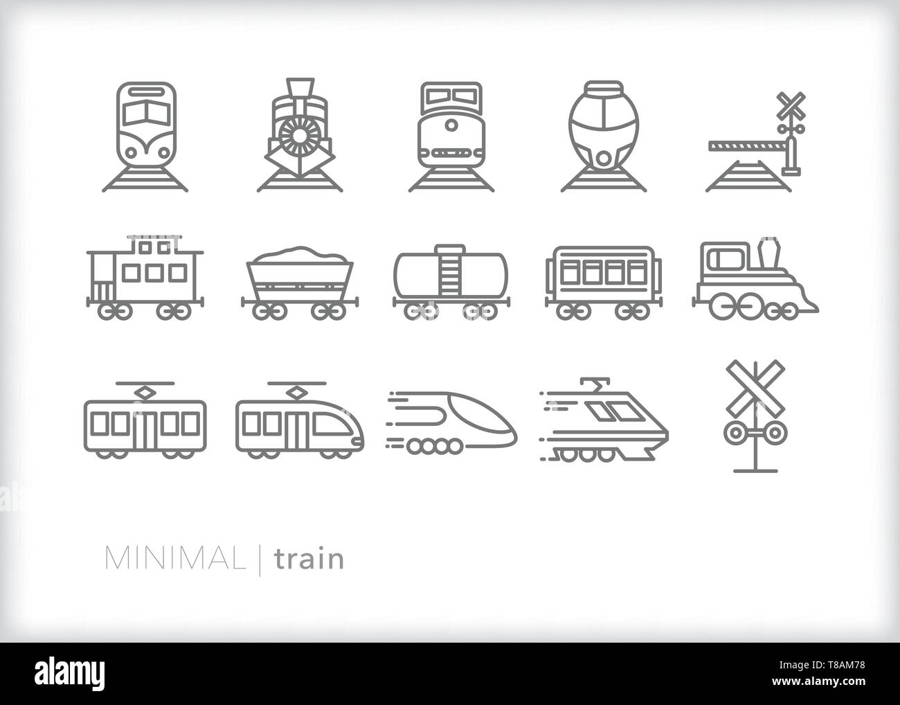 Ensemble de 15 icônes de la ligne de train de banlieue, de fret et de voyageurs Illustration de Vecteur