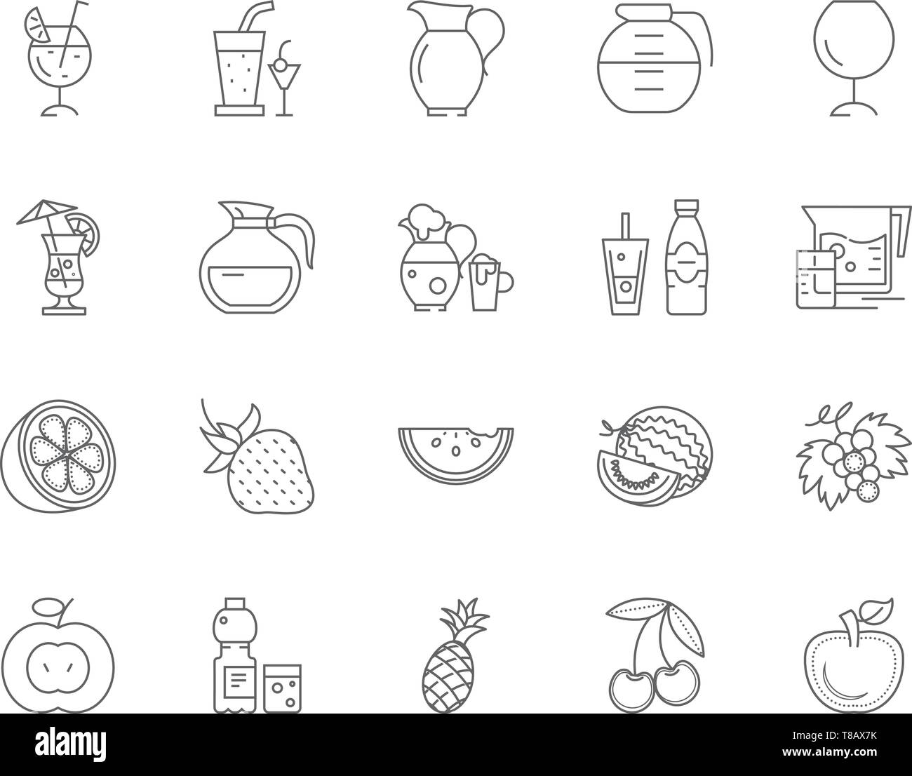 Ligne de produits de jus de fruits, des signes, des icônes vector set, contours concept illustration Illustration de Vecteur