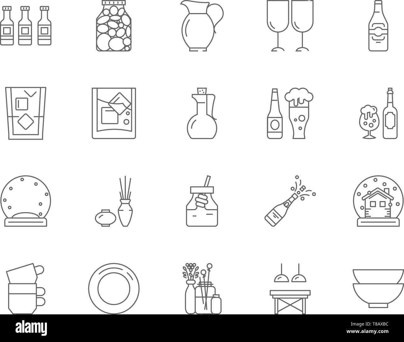 Verre et ouvrages en ligne icônes, signes, vector set, contours concept illustration Illustration de Vecteur