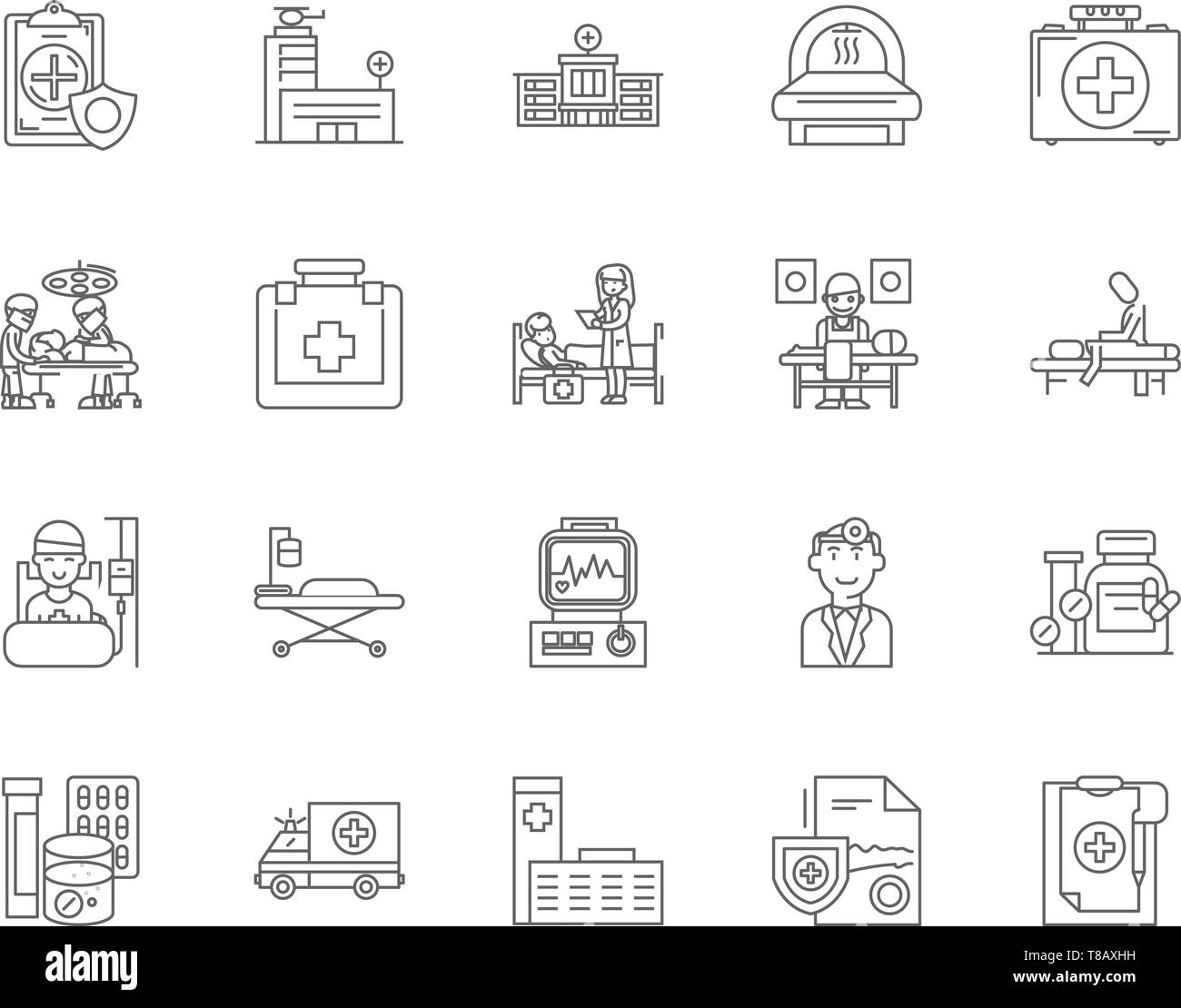 Icônes de ligne de l'hôpital, signes, vector set, contours concept illustration Illustration de Vecteur