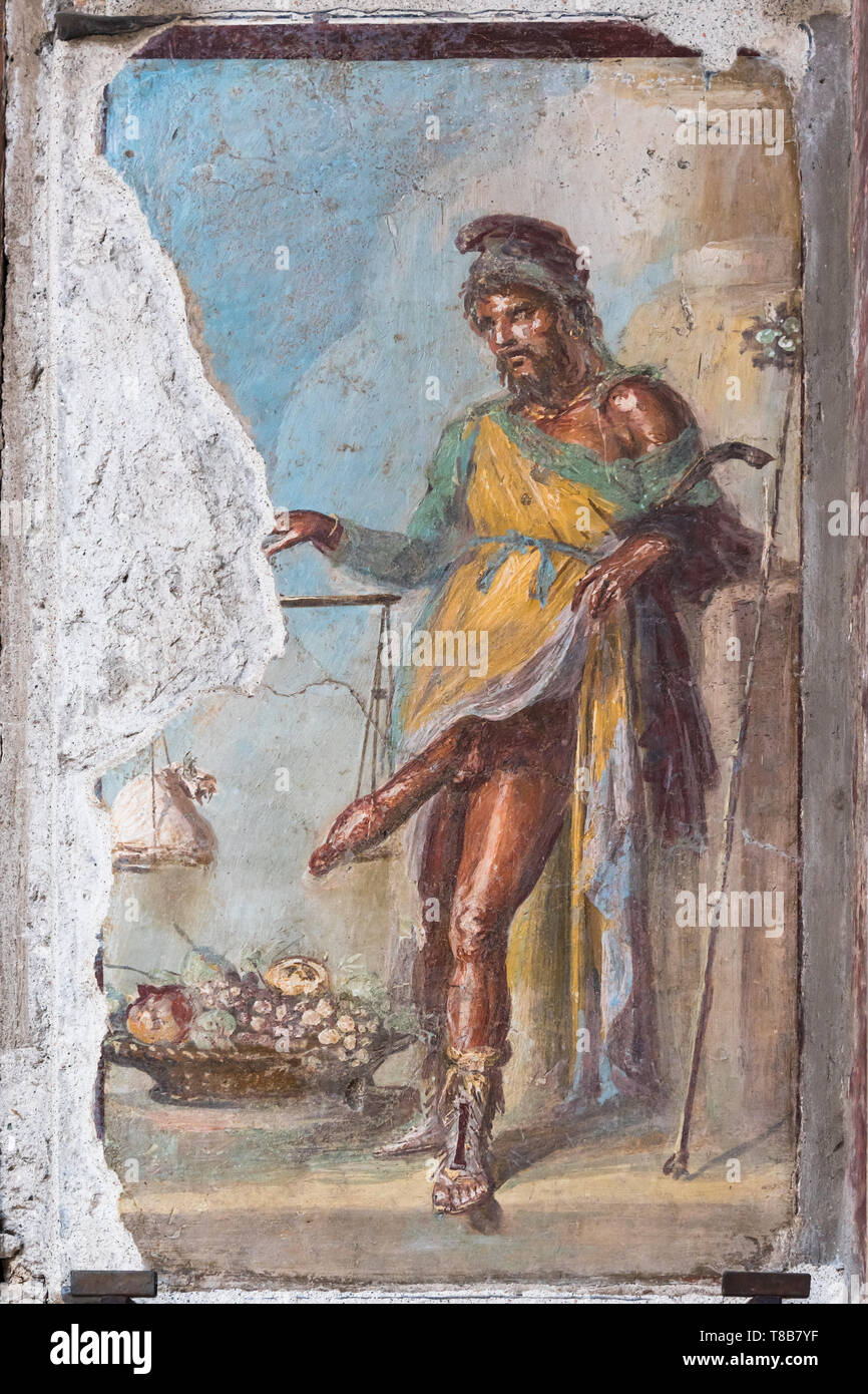 Priape fresco, Maison des Vettii, Pompéi, Italie Banque D'Images