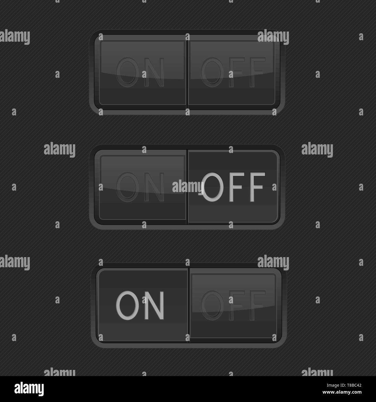 On et Off de l'interrupteur à bascule du boutons. Icônes de l'interface noir Illustration de Vecteur