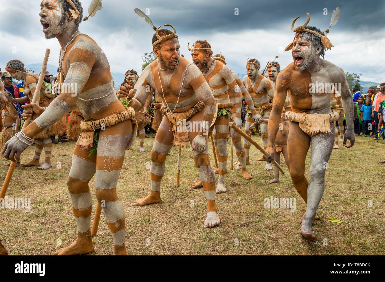 La Papouasie-Nouvelle-Guinée, Eastern Highlands Province, Goroka, Goroka Show festival, danseurs du Moko Moko groupe sing sing Banque D'Images