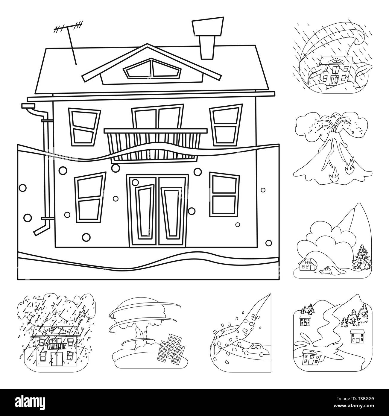 Vector illustration de cataclysme et symbole de catastrophe. Ensemble de cataclysme et icône vecteur apocalypse pour stock. Illustration de Vecteur