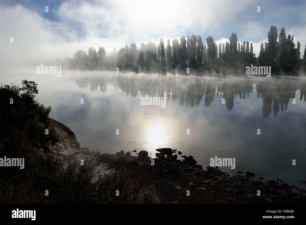 La France, Pays de Caux, Seine-Maritime, Saint-Antoine, Parc Naturel Régional de Duclair, la seine dans la brume matinale Banque D'Images