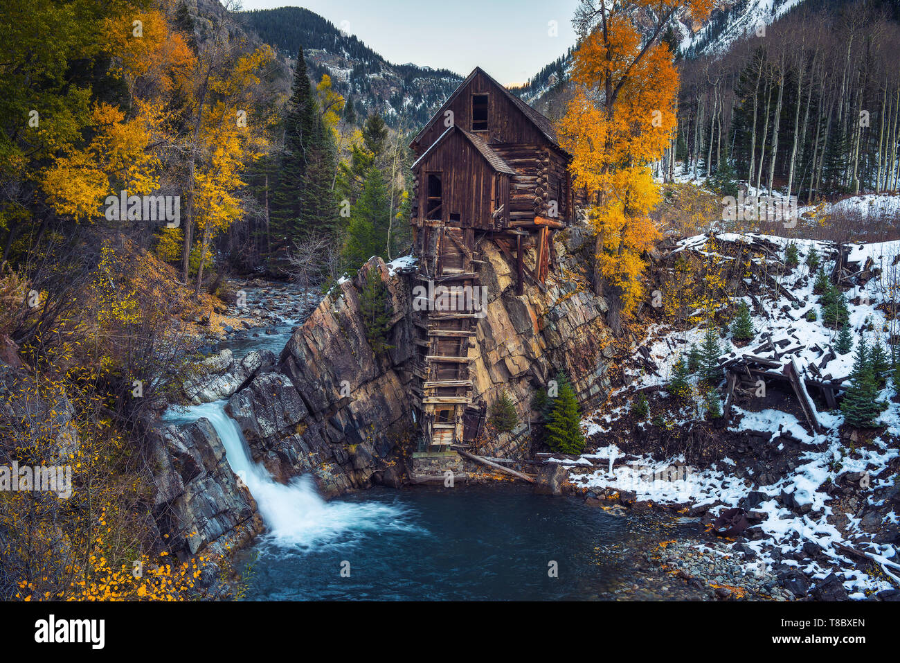 La centrale en bois historique appelé le moulin de cristal au Colorado Banque D'Images