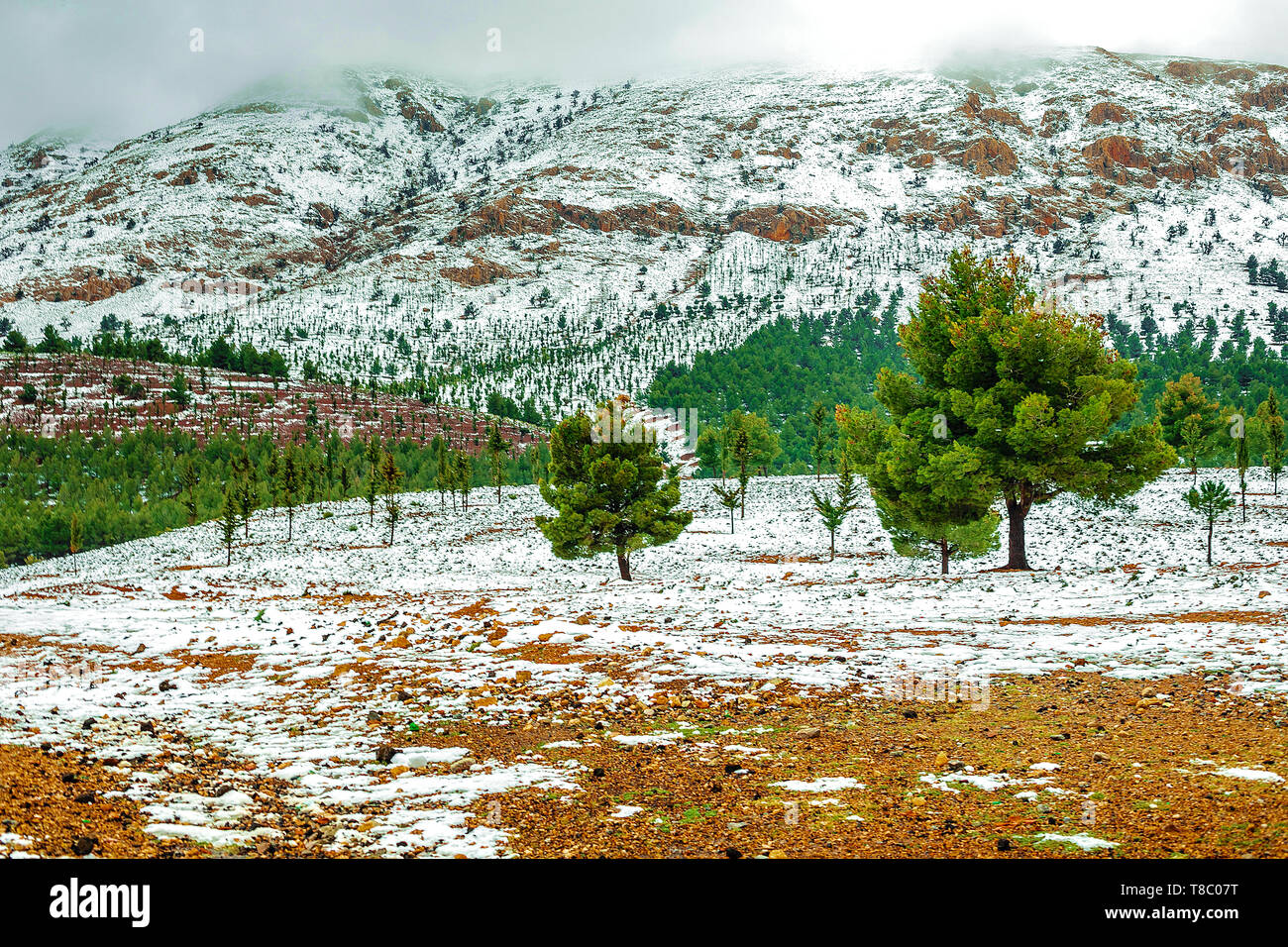 Hiver magnifique panorama de montagnes BOUIBLANE - MAROC, belle nature parmi les montagnes Banque D'Images