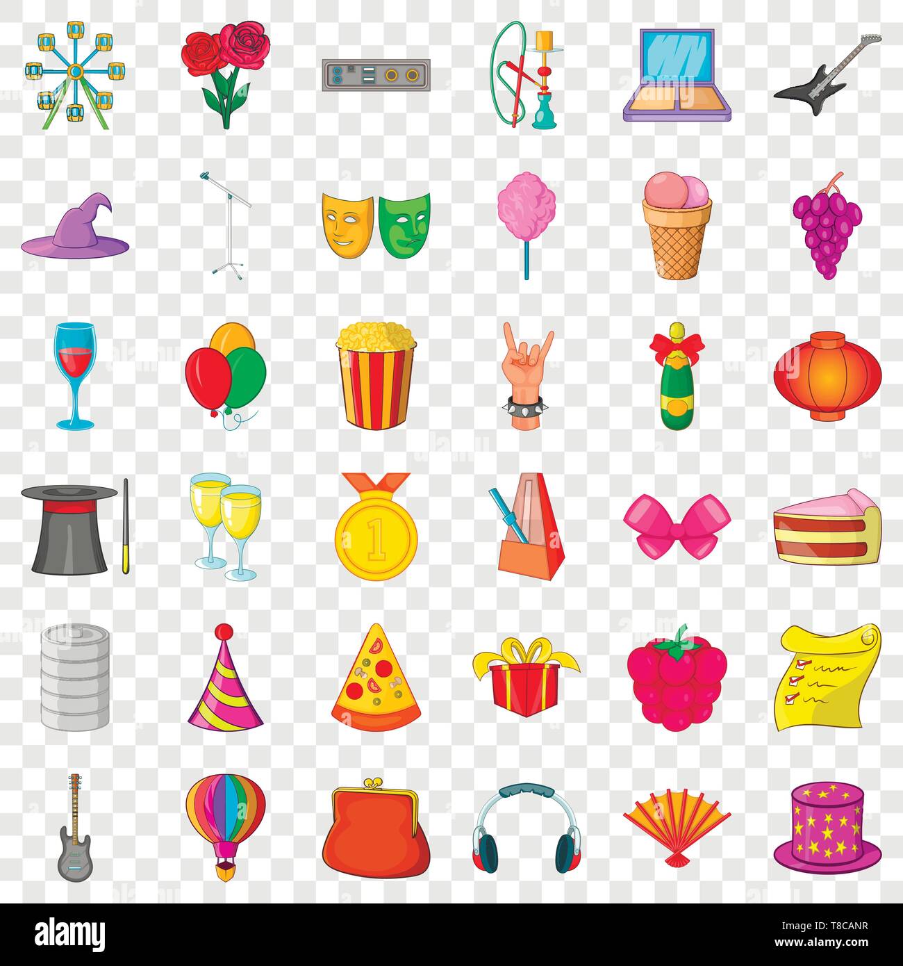 Fun holiday icons set, cartoon style Illustration de Vecteur