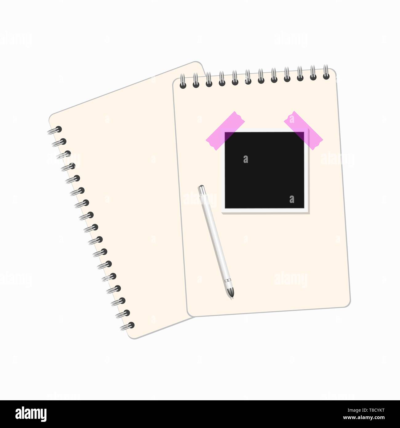 Ordinateur portable avec photo et crayon sur fond vert eps10 Illustration de Vecteur