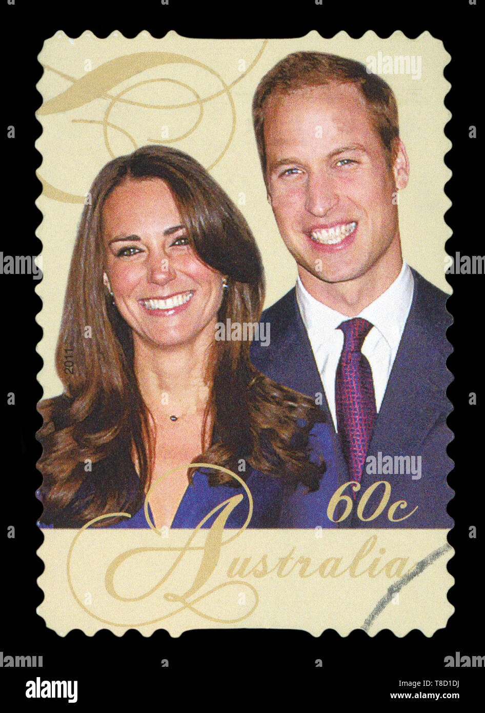 L'AUSTRALIE - circa 2011 : un timbre-poste utilisé à partir de l'Australie, représentant une image de la Famille Royale le prince William et la Princesse Kate, vers 2011. Banque D'Images