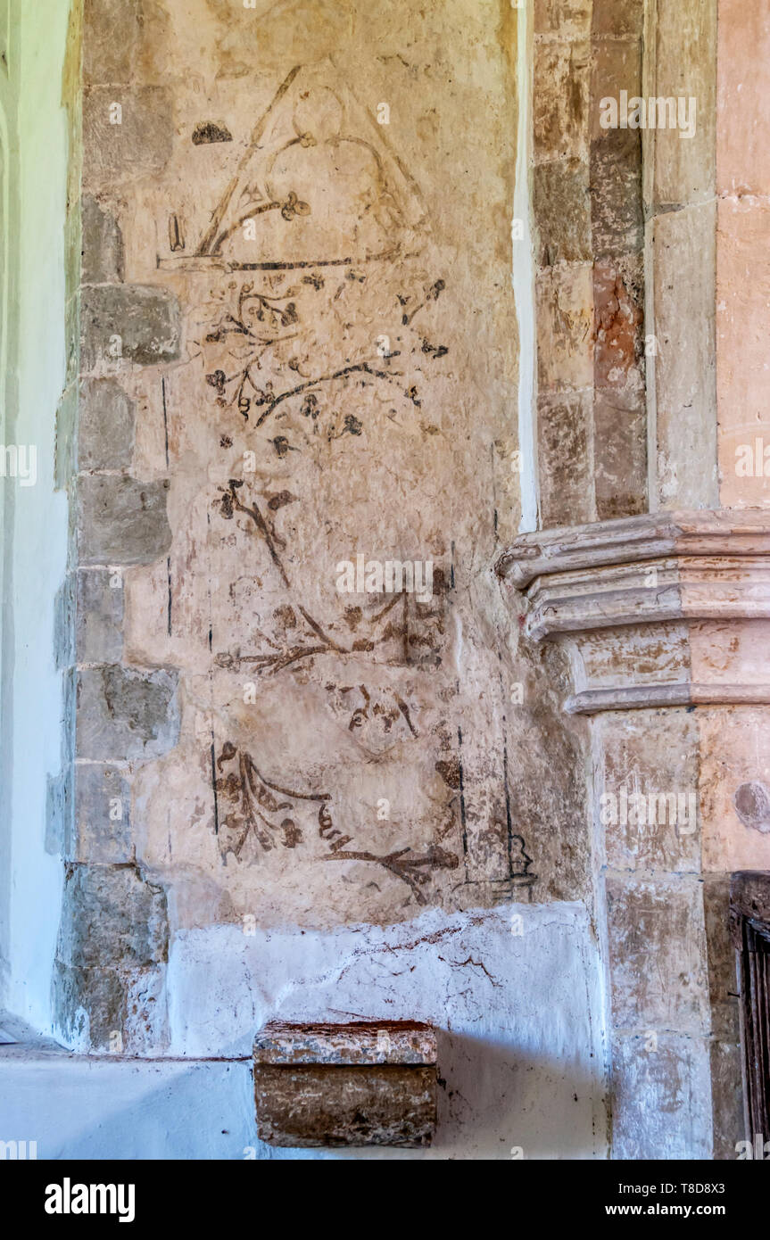 Cité médiévale ou peinture murale médiévale à St George's Church, Ivychurch sur Romney Marsh. Banque D'Images