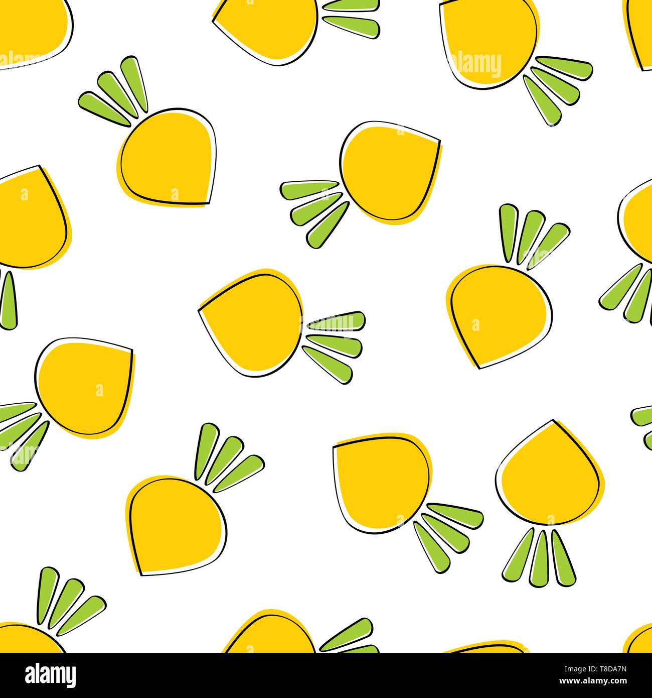 Légumes navet seamless background vector illustration plate. La nourriture fraîche dans l'arrière-plan couleurs jaune avec légumes navet élément transparente pour papier d'emballage, papier peint, restaurant carte célébration. Illustration de Vecteur