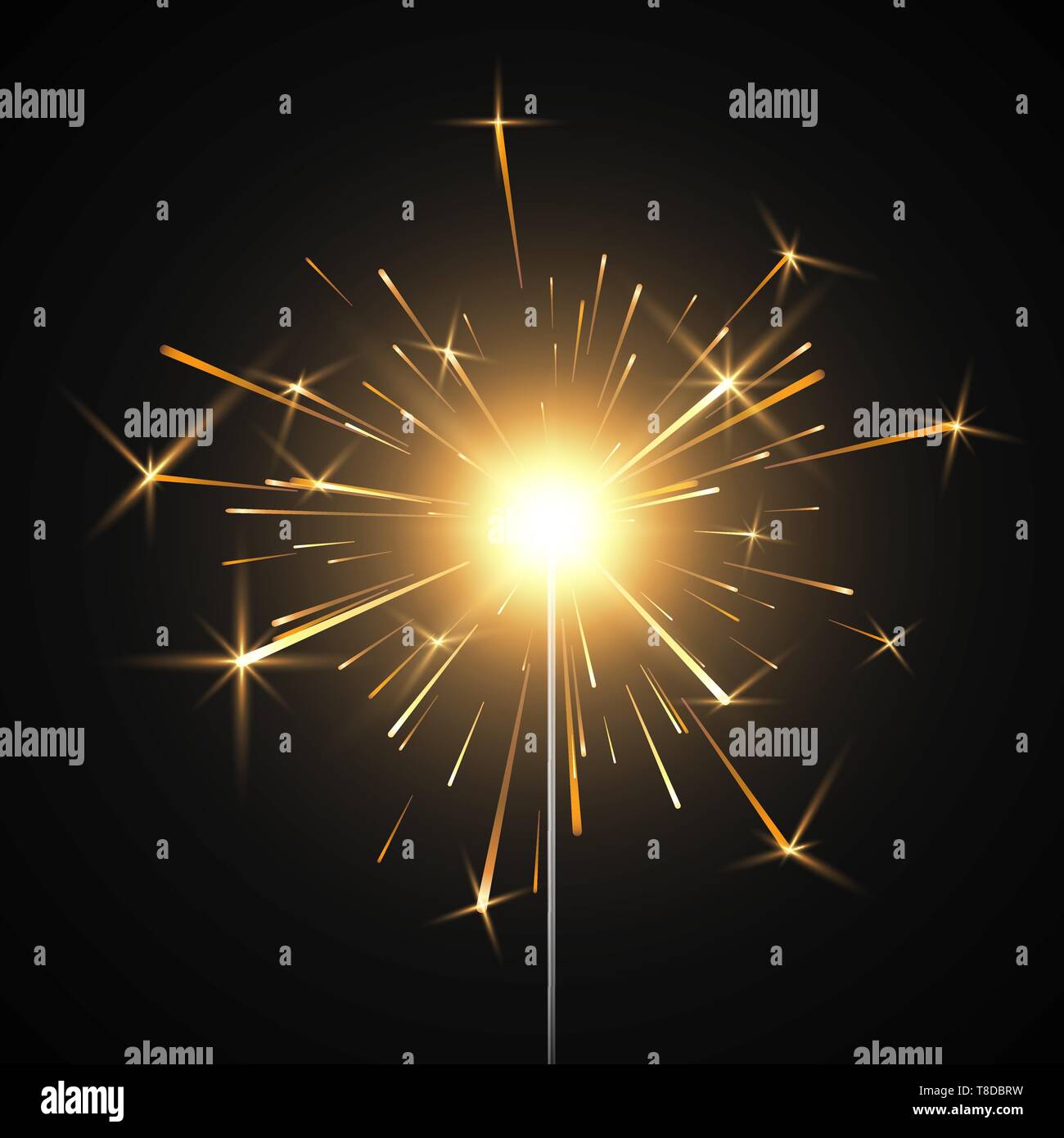 Feu de Bengale. Burning sparkler brillant firework. Effet de lumière réalistes. L'élément de décor de partie. Vector illustration isolé sur fond transparent Illustration de Vecteur