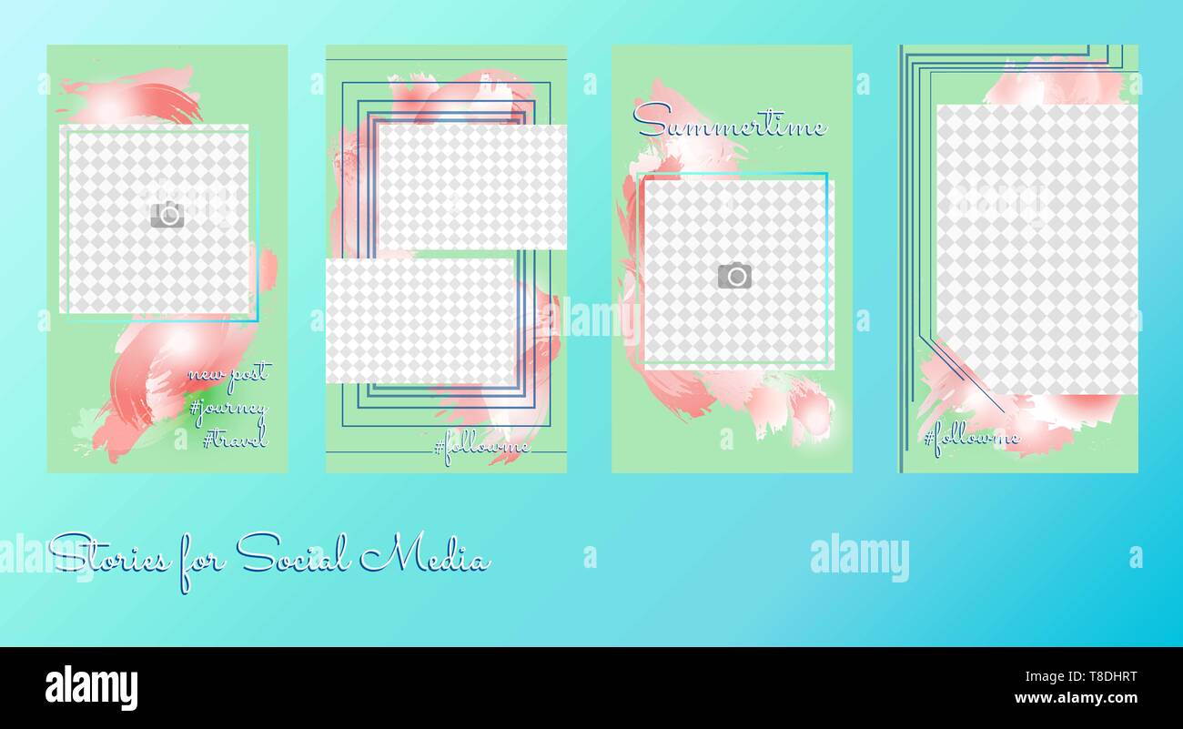 Modèle d'histoires sur les médias sociaux. Style d'été avec résumé fond dans des teintes de rose. Couverture pour modifiable story, flyers, carte. Vector set Illustration de Vecteur