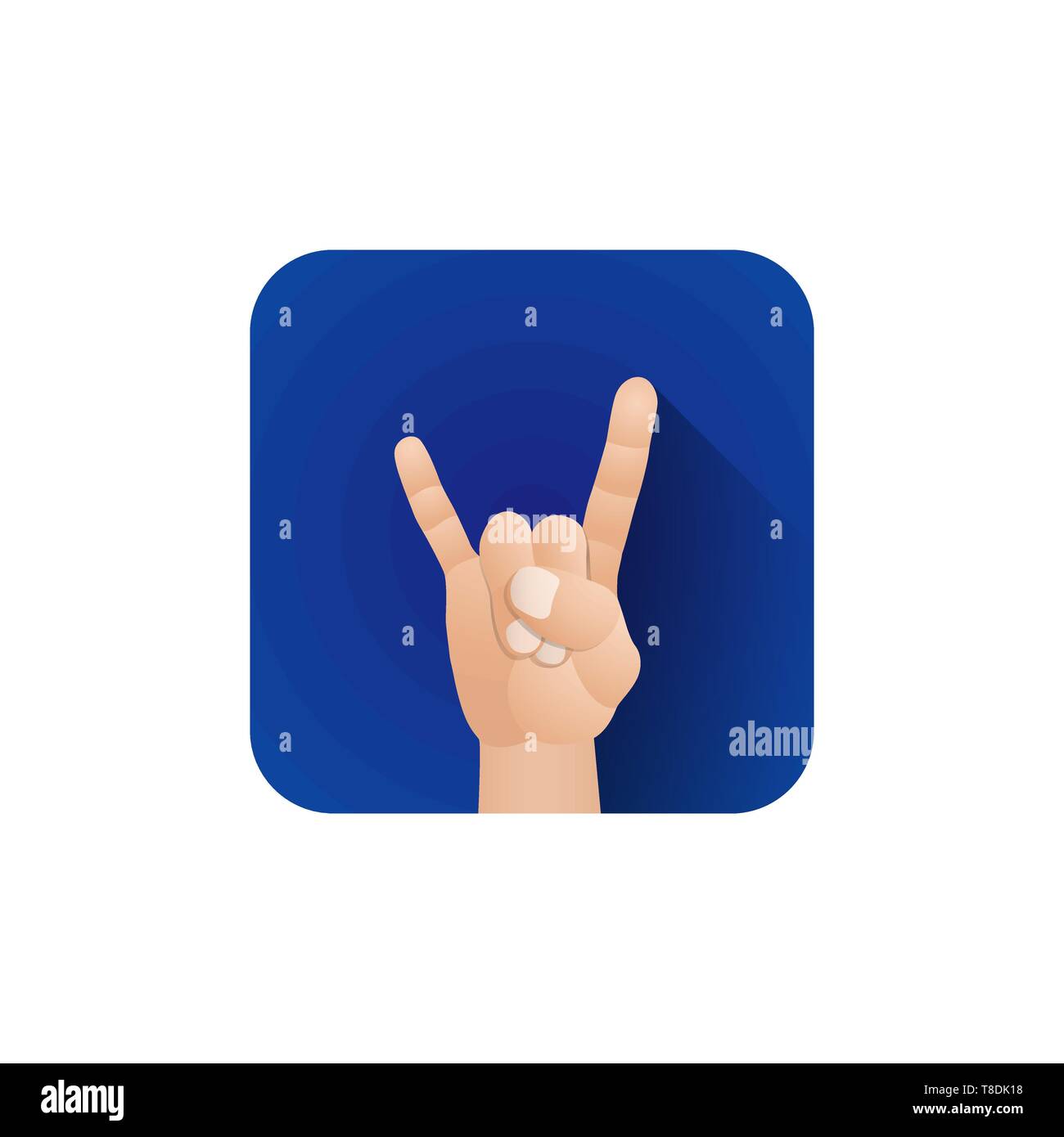 Rock les doigts croisés vecteur symbolique mâle main palm geste chèvre signe concept design de l'affiche l'icône illustration lumière isolé sur fond bleu Illustration de Vecteur