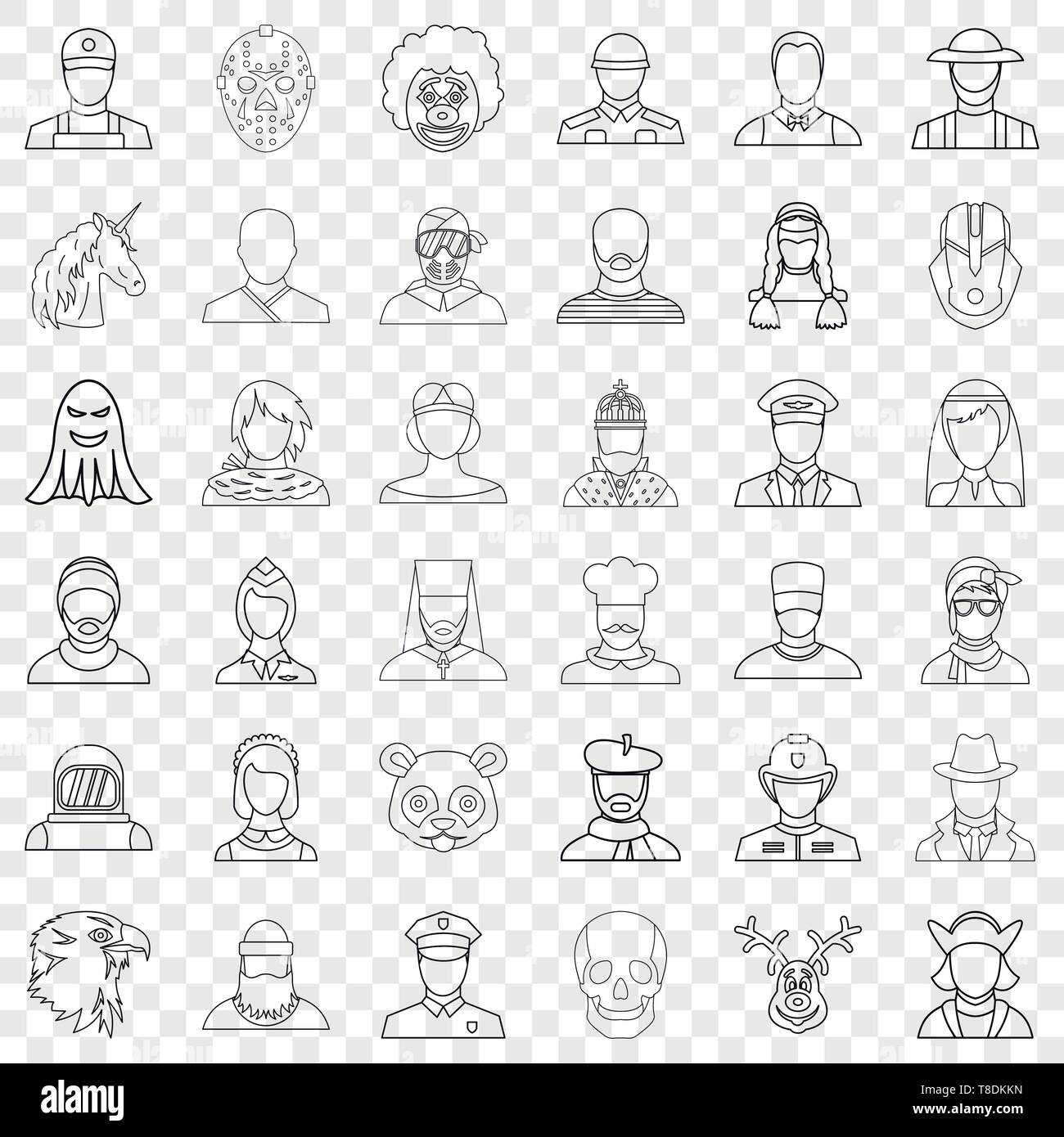 Face icons set style du contour, Illustration de Vecteur