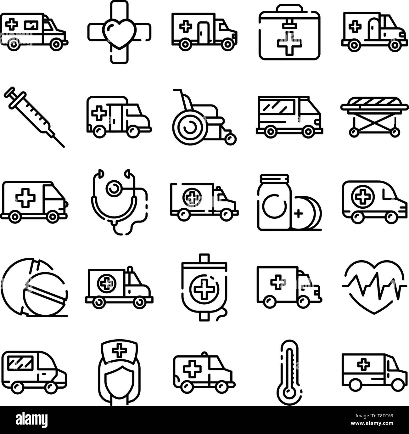 Icons set Ambulance style du contour, Illustration de Vecteur