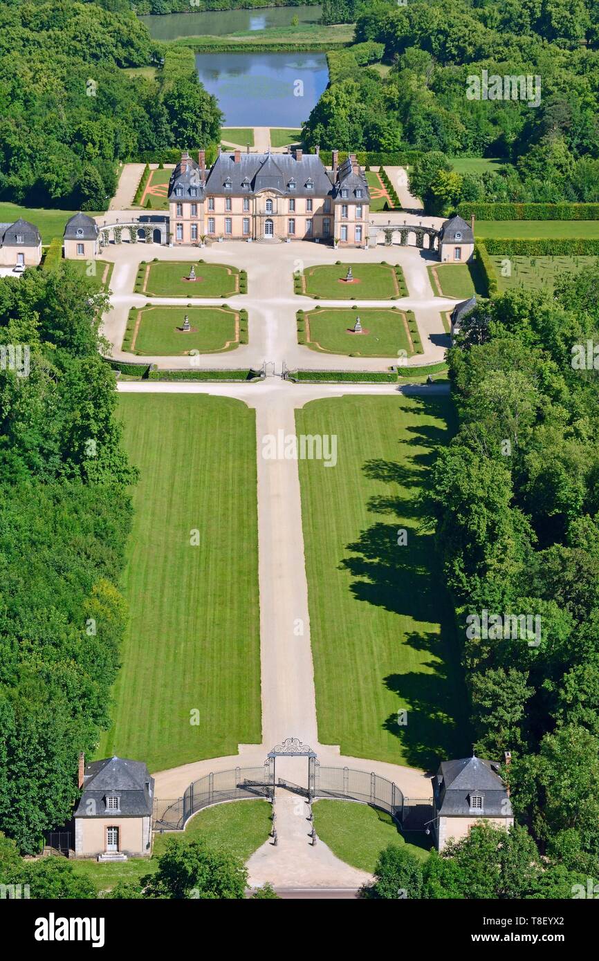 La France, l'aube, la Motte Tilly, le château de La Motte Tilly (vue aérienne) Banque D'Images