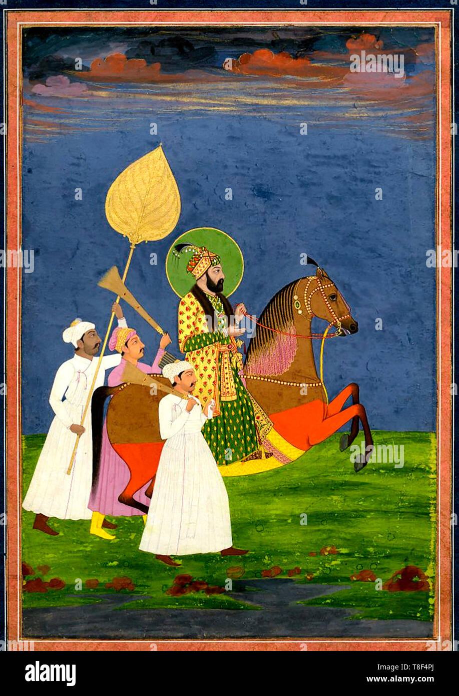 Portrait. Farrukh Siyar à cheval avec un accompagnateur. Sur le papier. Selon l'empereur Shah Muḥammad reg. 18e siècle Banque D'Images