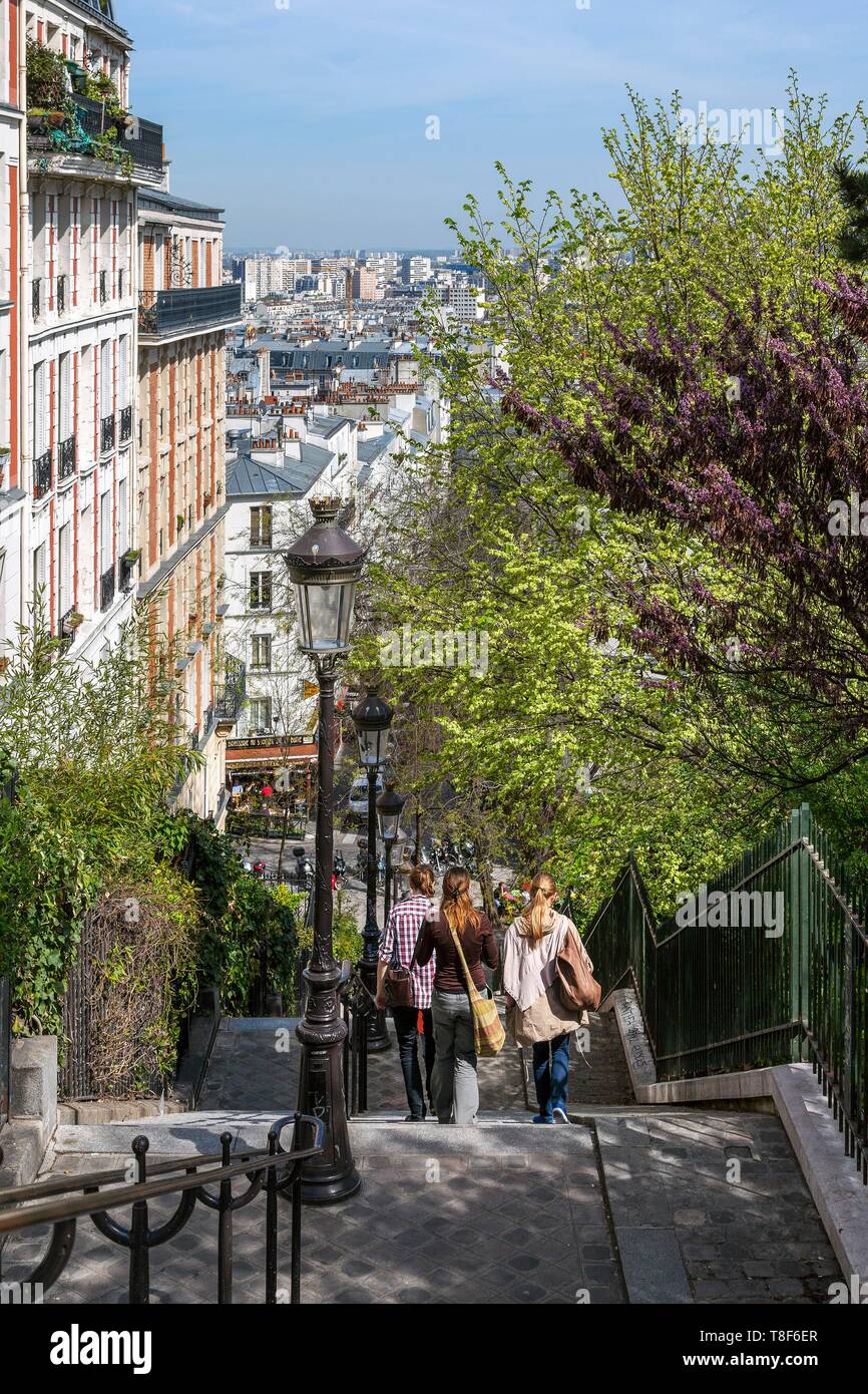 France, Paris, 18ème arrondissement, l'escalier de la rue Maurice Utrillo Banque D'Images