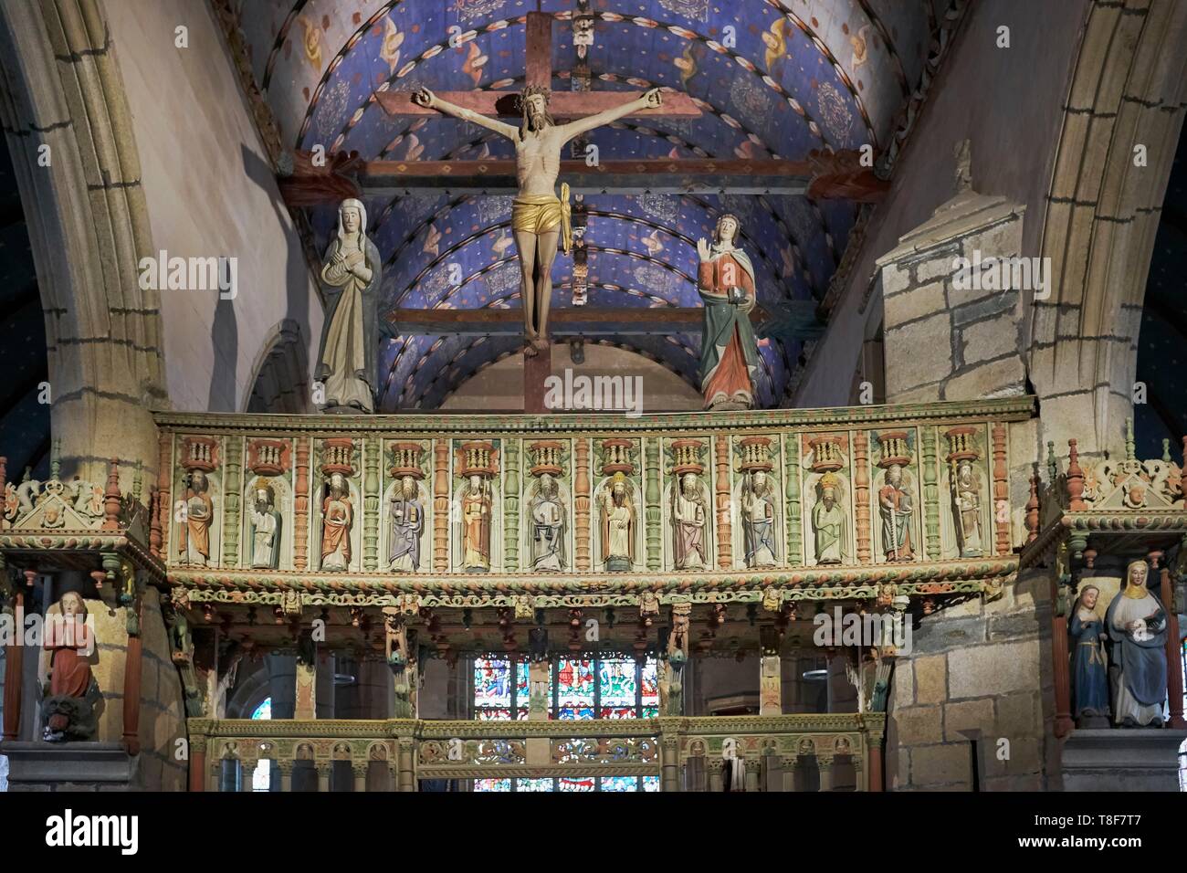 La France, Finistère, Landerneau Daoulas Pays, La Roche Maurice, Jube polychrome de Saint Yves church Banque D'Images